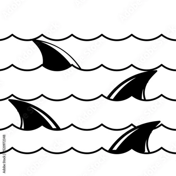 Obraz Vector Icon Group of shark fins above sea,
creating tense and eerie atmosphere,
line art style