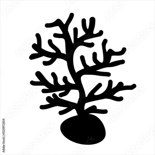 Obraz Vector Icon Magenta coral branches on ocean rocks,
natural coral life on the seabed,
black silhouette illustration on white background
