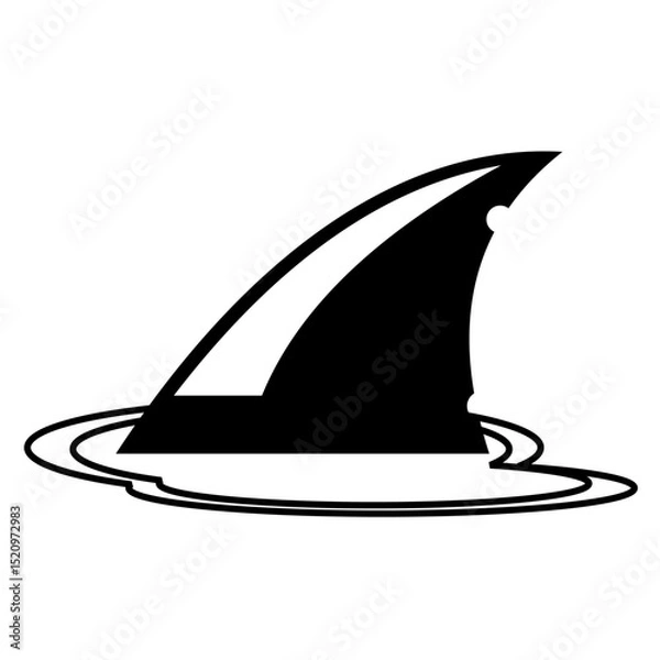 Fototapeta Vector Icon Simple shark fin icon above water,
triangular shape over calm ocean,
line art style
