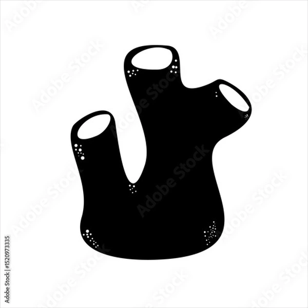 Obraz Vector Icon Hollow coral serving as fish shelter,
surrounded by small shallow sea corals,
black silhouette illustration on white background
