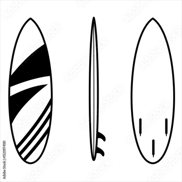 Obraz Vector Icon Dark blue surfboard shown in full,
classic-modern vibe from all angles,
line art style
