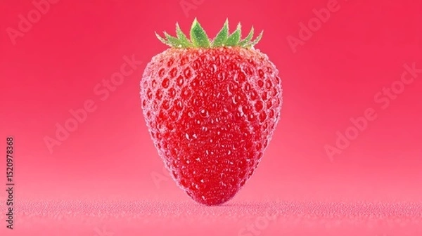 Obraz Fresh red strawberry with water droplets on surface, set against a vibrant pink background, showcasing natural textures and colors, perfect for food photography and healthy lifestyle themes