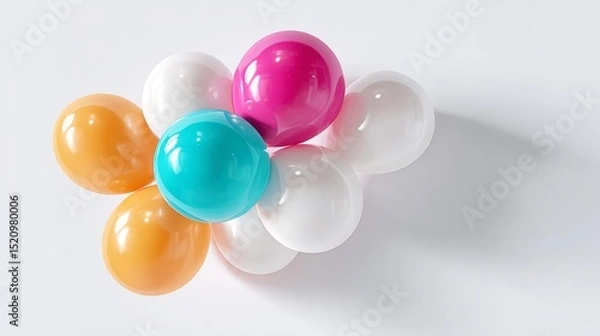Obraz Colorful balloons in various shades of pink, orange, white, and blue are floating together against a soft gray background, creating a festive and cheerful atmosphere for celebrations and events