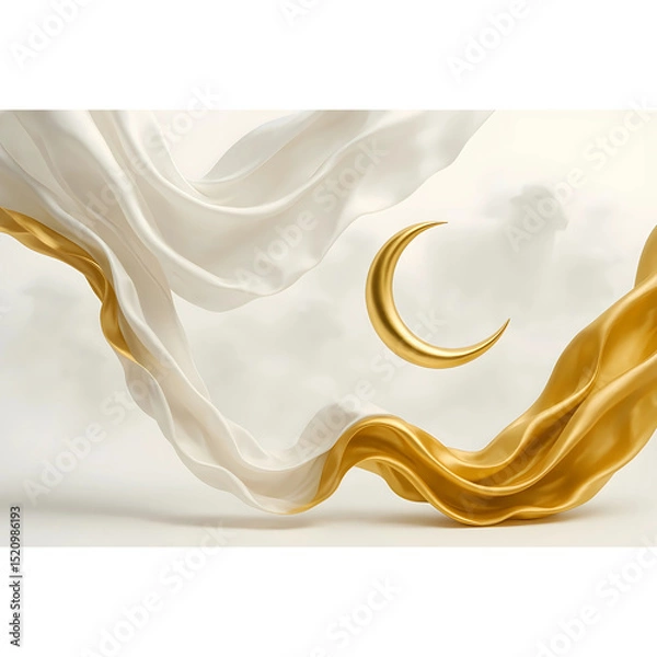 Obraz Golden crescent moon with flowing silk fabric

