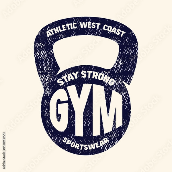 Obraz Kettlebell sport emblem for bodybuilding theme.  Graphic design with rough texture for t-shirt. Black print on white background