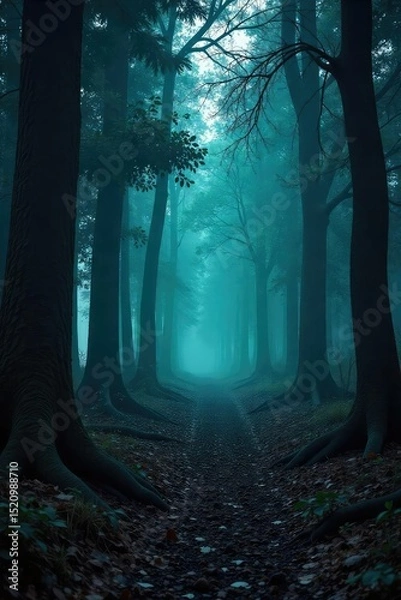 Fototapeta Dark, ominous forest scene with tangled branches, deep shadows, and a sense of impending danger Perfect for horror, thriller, or suspense projects , tangled, haunted