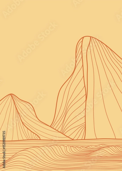 Obraz Mountain and Ocean wave line arts illustration. Hand drawn style. Abstract mountain contemporary aesthetic backgrounds landscapes. use for print art, poster, cover, banner