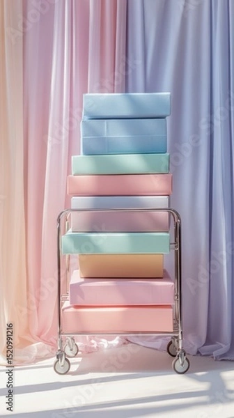 Fototapeta Paper boxes parcel in a trolley,concept shopping online and service home delivery,black friday,Shopping cart supermarket with boxes,Sales of products,goods through online trading platforms.