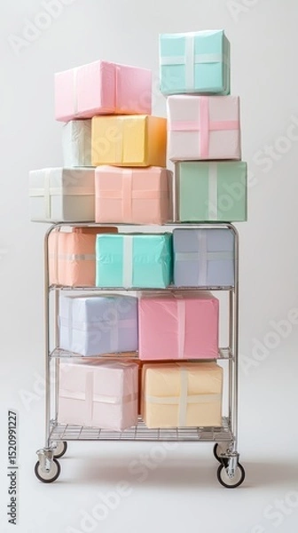 Fototapeta Paper boxes parcel in a trolley,concept shopping online and service home delivery,black friday,Shopping cart supermarket with boxes,Sales of products,goods through online trading platforms.