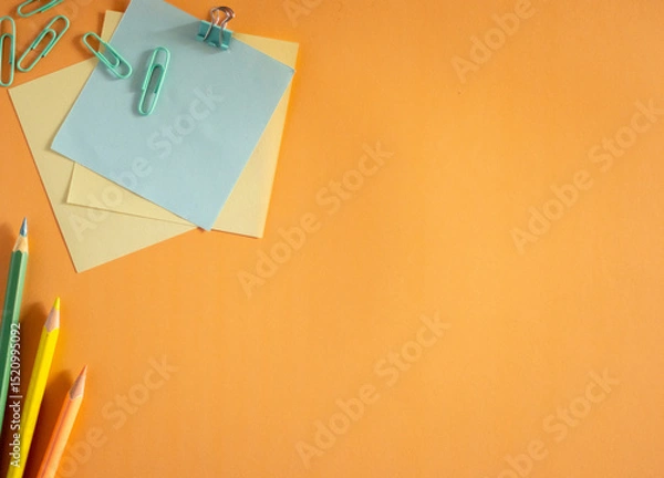 Obraz Flat Lay of Trendy School Essentials arranged on a vibrant background.