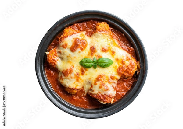 Fototapeta Chicken parmigiana side view full length isolated on transparent or white background