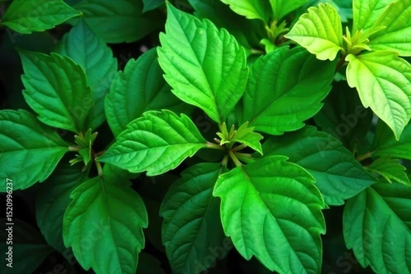 Fototapeta Lush green leaves create a vibrant, natural backdrop Perfect for nature, spring, summer, or environmental themes Ideal for websites, blogs, and social media posts , shadow, forest, jungle