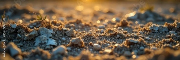Fototapeta Scattered silver litter, shimmering under a harsh sun, reflecting light on a dusty ground A bleak image highlighting environmental pollution and waste disposal issues , earth, environmental