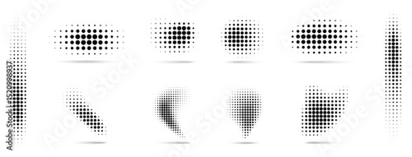 Fototapeta Halftone Vector Dots Curved Gradient Pattern Backgrounds Set. Curve Dotted Spots using Halftone Circle Dot Texture. Vector Shape Half Tone. Abstract Logo Design Element.