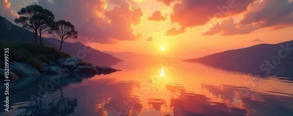 Fototapeta Serene sunrise view, reflecting on new beginnings and inner peace Perfect for mindfulness, spiritual wellbeing, and renewal themes Ideal for blogs, websites, and wellness apps , growth, sky