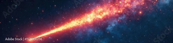Fototapeta Spectacular view of a blazing comet streaking across the night sky, leaving a vibrant trail of cosmic dust and gas A breathtaking celestial event captured with stunning clarity , vibrant, light