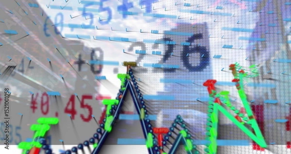 Fototapeta Image of data processing over cityscape