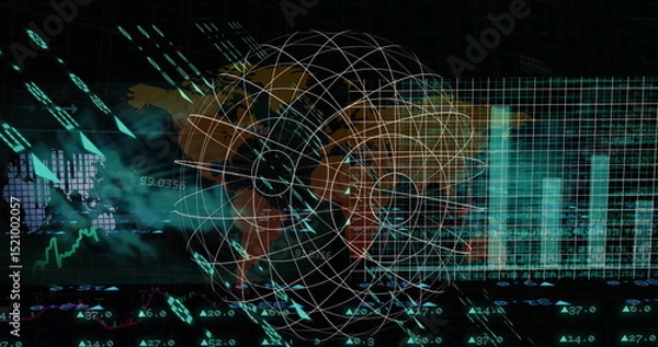 Fototapeta Image of data processing over world map and globe
