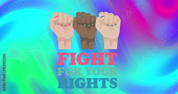 Fototapeta Image of fight with your rights text and shapes over colourful background
