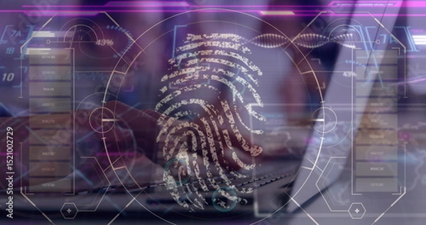 Fototapeta Image of data processing over hands using laptop
