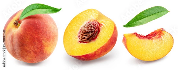 Fototapeta Set of red peach, juicy peach slices isolated on white background. File contains clipping paths.