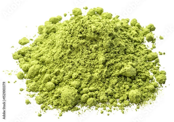 Fototapeta Matcha tea, finely ground powder of green tea on white background. File contains clipping path.