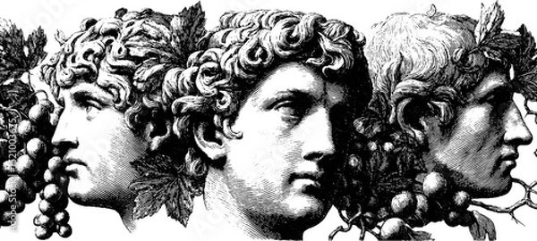 Fototapeta Classical statues engraving set with detailed facial features for artistic design