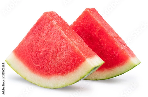 Fototapeta Watermelon triangle slices without seeds isolated on white background. Clipping path.