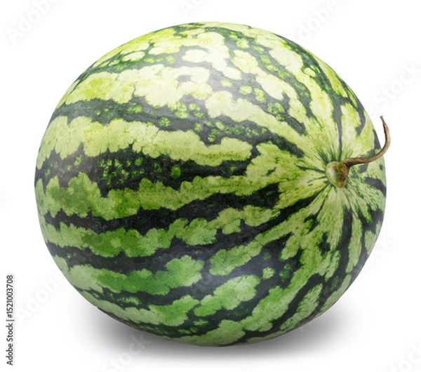 Fototapeta Round striped watermelon isolated on white background. Clipping path.