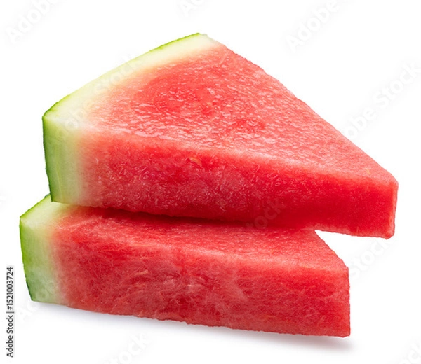 Fototapeta Watermelon triangle slices without seeds slices isolated on white background. Clipping path.