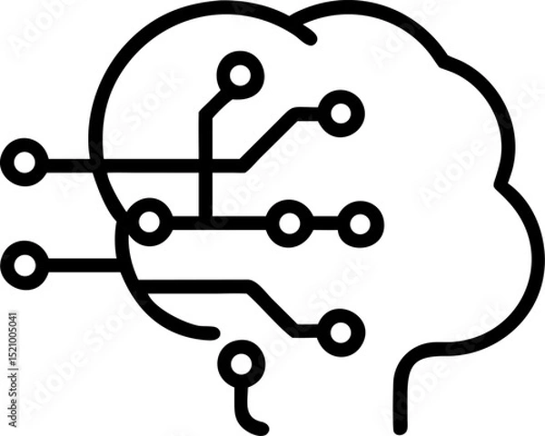 Fototapeta digital brain vector outline icon on white or transparent background