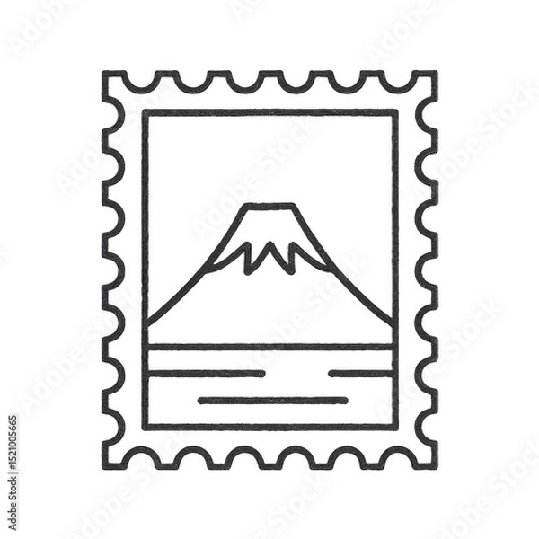 Fototapeta Simple stamp design featuring mountain landscape, reminiscent of iconic natural scenery. This illustration captures essence of travel and exploration, evoking sense of adventure and appreciation