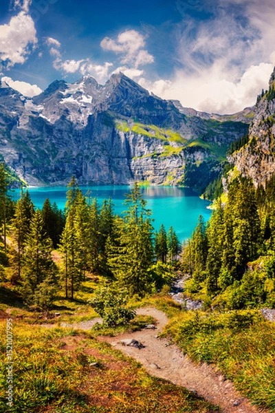 Obraz Picturesque summer view of unique Oeschinensee Lake