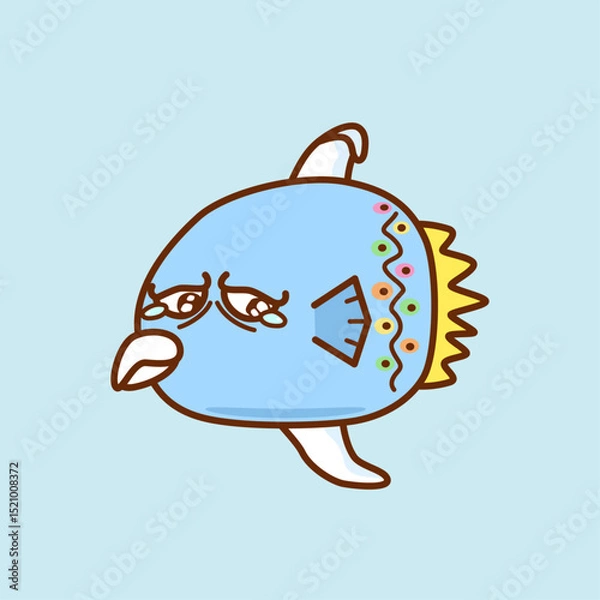 Obraz 悲しむカラフルなブルー色のマンボウ／Sad colorful blue sunfish