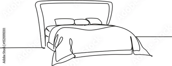 Obraz Continuous one line drawing of bed - interior furniture. Bed in single line illustration. Editable stroke. Vector Illustration.