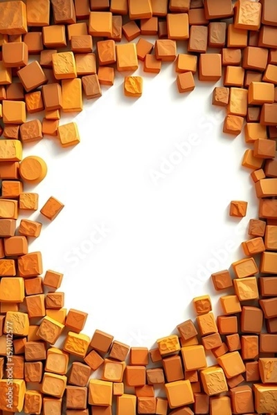 Obraz falling caramel candy cubes forming a dynamic sweet frame border on a clean white background