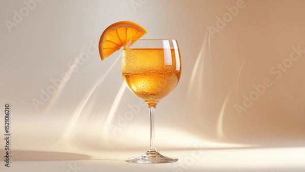 Fototapeta A classic Aperol spritz with orange slice in a wine glass