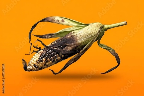 Obraz Burnt corn on orange background studio shot