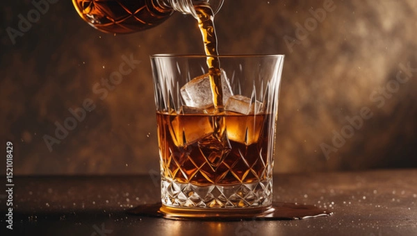 Fototapeta A vintage whiskey on the rocks with amber glow