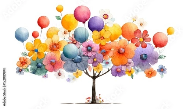 Obraz Colorful Floral Tree with Balloons