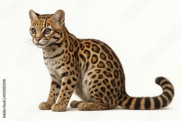 Fototapeta Margay sitting and looking on white background