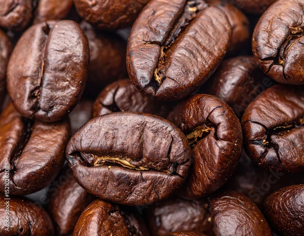 Obraz Closeup reveals intricate details of coffee beans, showcasing their dark brown skins and rich textures