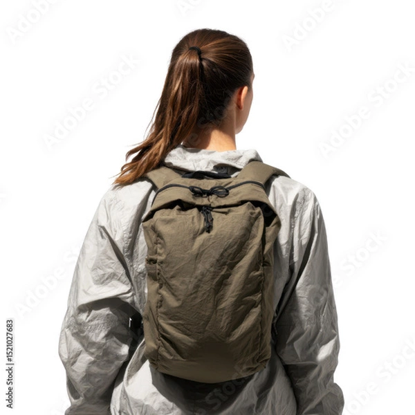 Fototapeta Back View of Woman with Backpack