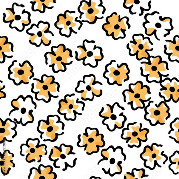 Obraz Seamless flower pattern. Geometric stylized flowers in groovy naive style. Floral botanic hand drawn design print.