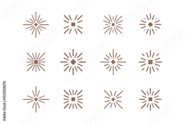 Obraz Fireworks illustration. Set of 4 geometric shape. Modern linear design print.  Modern abstract linear compositions and graphic design elements.