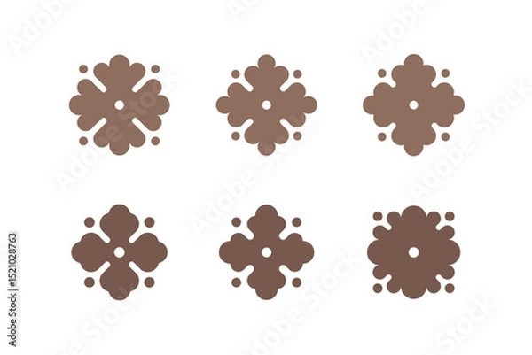 Obraz Four-leaf flower element. Set of 6 geometric emblem. Modern abstract decor element for emblem, badge, insignia.