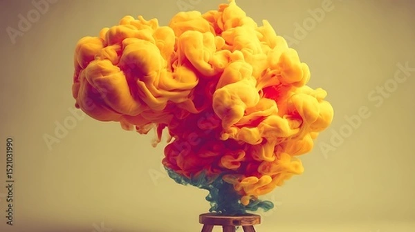 Obraz Vibrant ink cloud perched on wooden stool