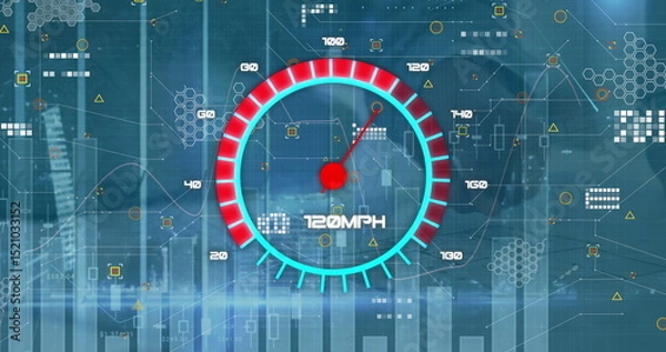 Obraz Image of speedometer over data processing