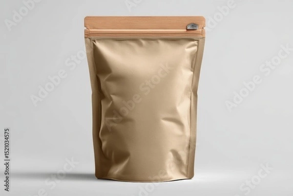 Fototapeta Stand-up pouch packaging designed for food storage with a wooden closure for freshness