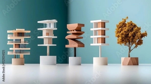 Fototapeta Architectural models showcasing building project progression